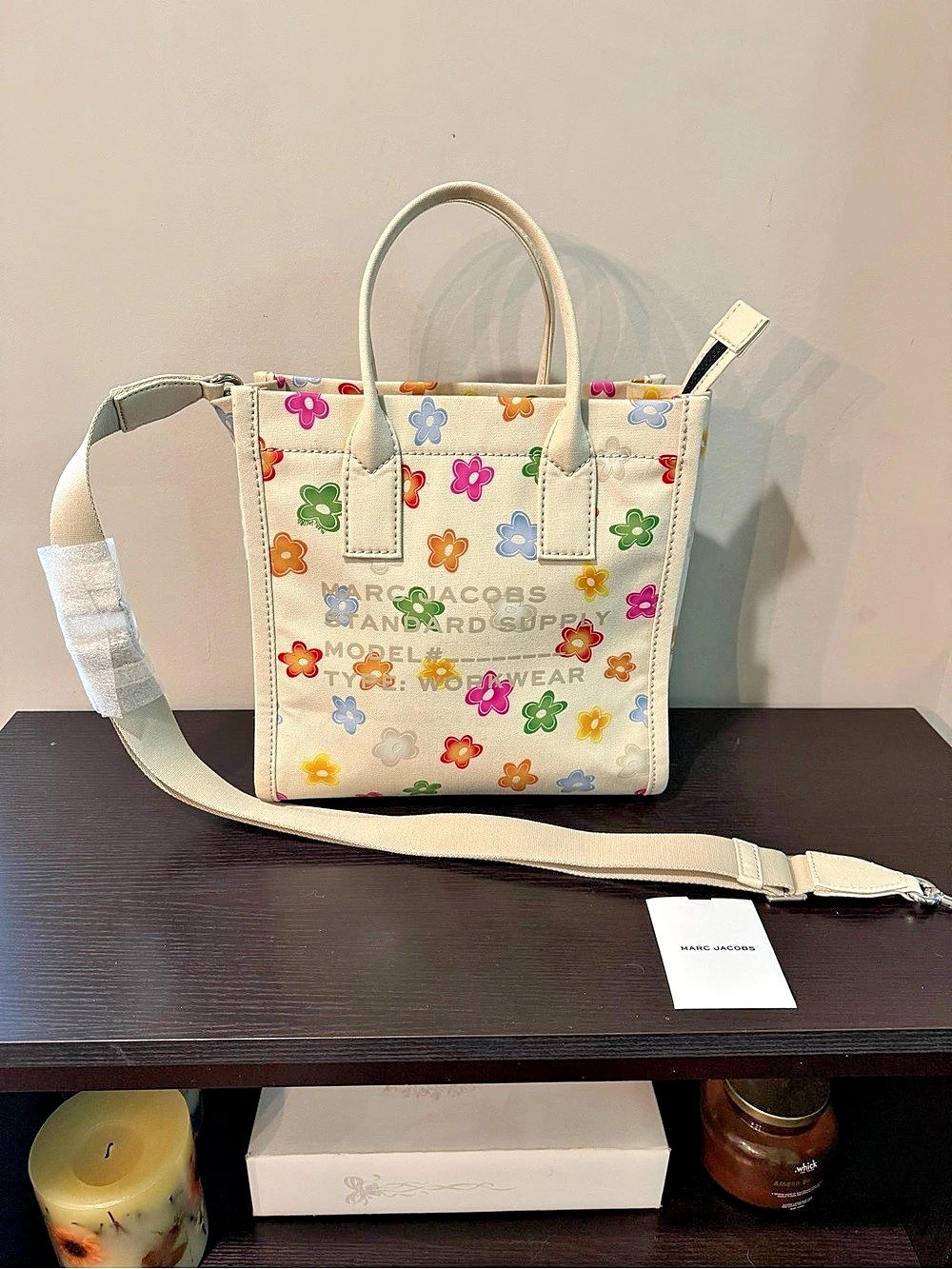 Marc Jacobs The Medium Canvas Tote Bag Wild Daisy Print White & Pink
